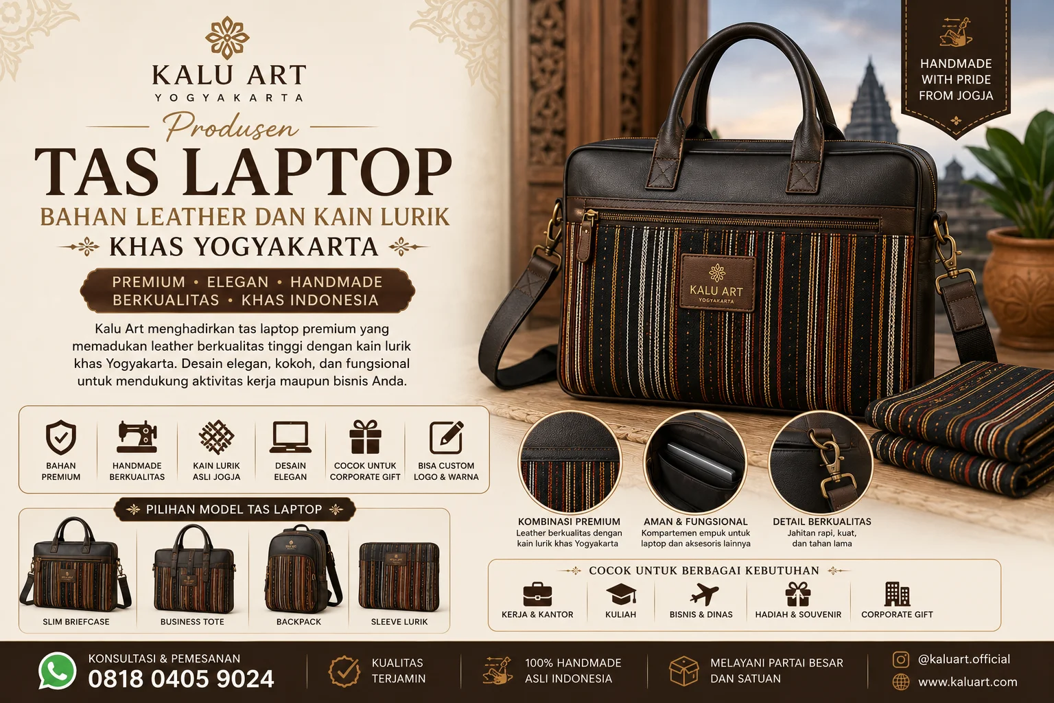 Produsen Tas Laptop Bahan Leather Dan Kain Lurik Khas Yogyakarta | Kalu Art